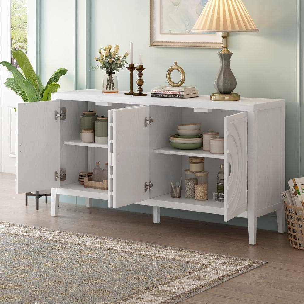 Retro 60 in. W x 15.9 in. D x 32.1 in. H White MDF Ready to Assemble Floor Base Kitchen Cabinet for Entrance Dinning