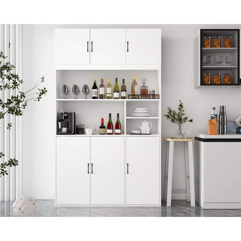 Large Kitchen Cabinet With Hutch and Buffet Pantry With Doors and Shelves (78.7 in. H x 47.2 in. W x 15.7 in. D)
