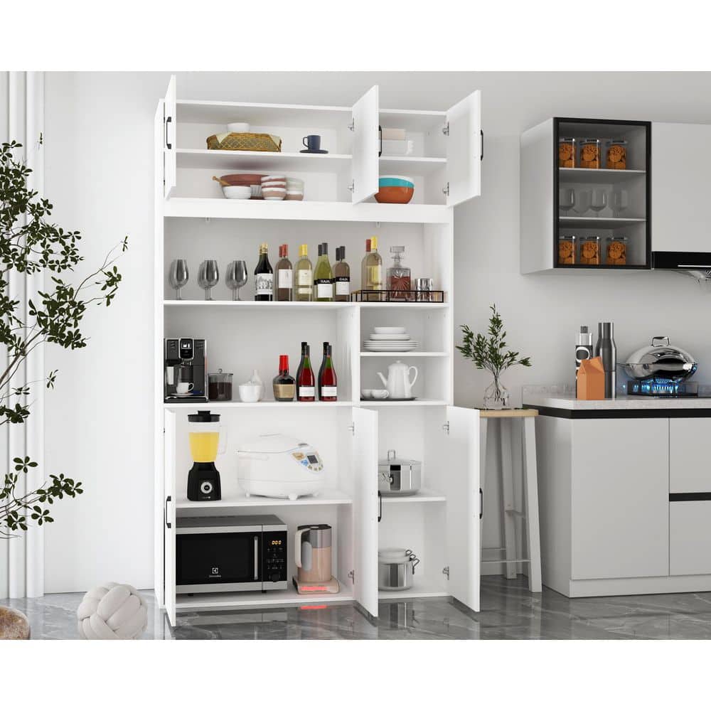 Large Kitchen Cabinet With Hutch and Buffet Pantry With Doors and Shelves (78.7 in. H x 47.2 in. W x 15.7 in. D)