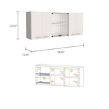 59-in W x 12.4-in D x 24-in H in White Plywood Ready to Assemble Kitchen Cabinet w/Shelf and 2-Door Center Glass Cabinet