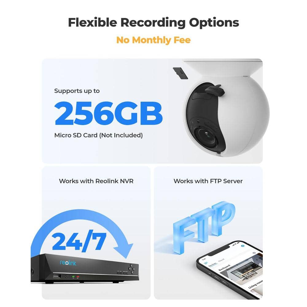 REOLINK E1 Series Wired PoE Outdoor 4K PTZ Home Security Camera with 3X Optical Zoom, Smart Detect, Auto Tracking and Spotlights