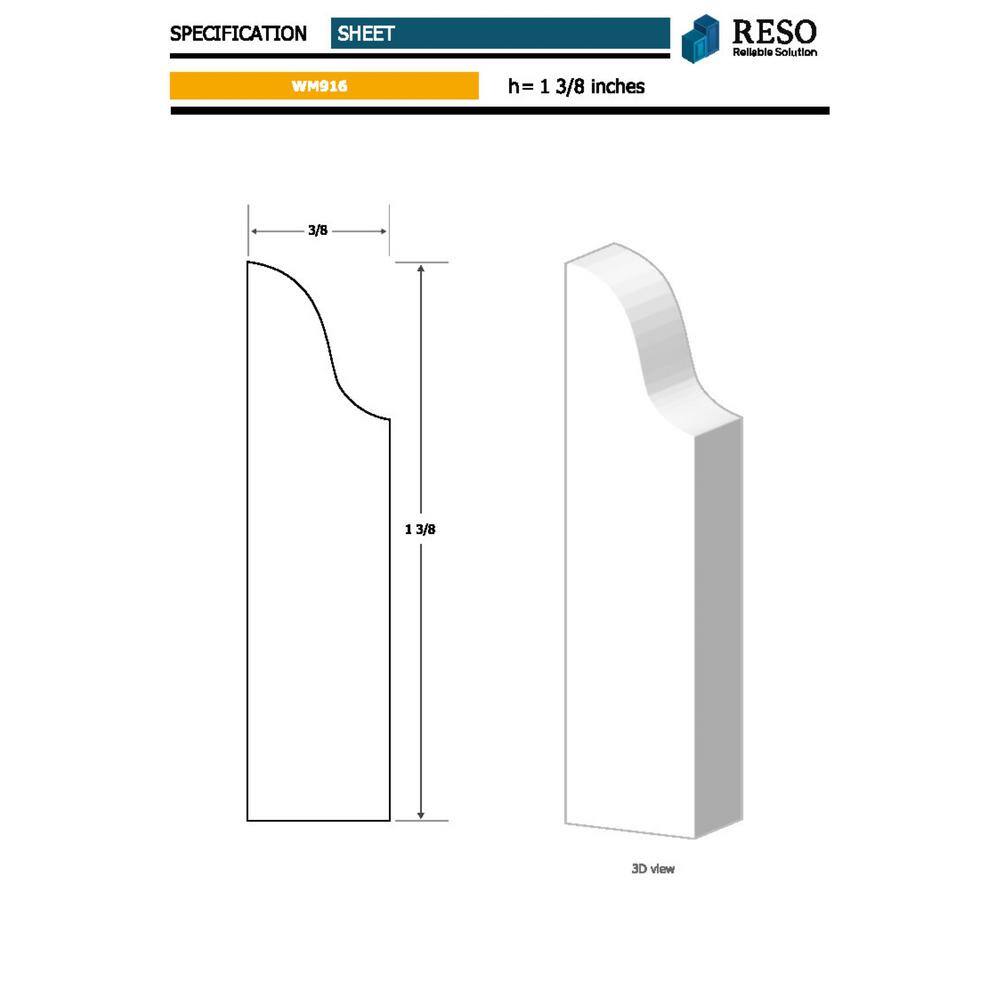RESO RMC 916 3/8 in. D x 1-3/8 in. W x 99 in. L Primed Finger-Joined Pine Doorstop Molding 10-Pieces 80 ft. Total