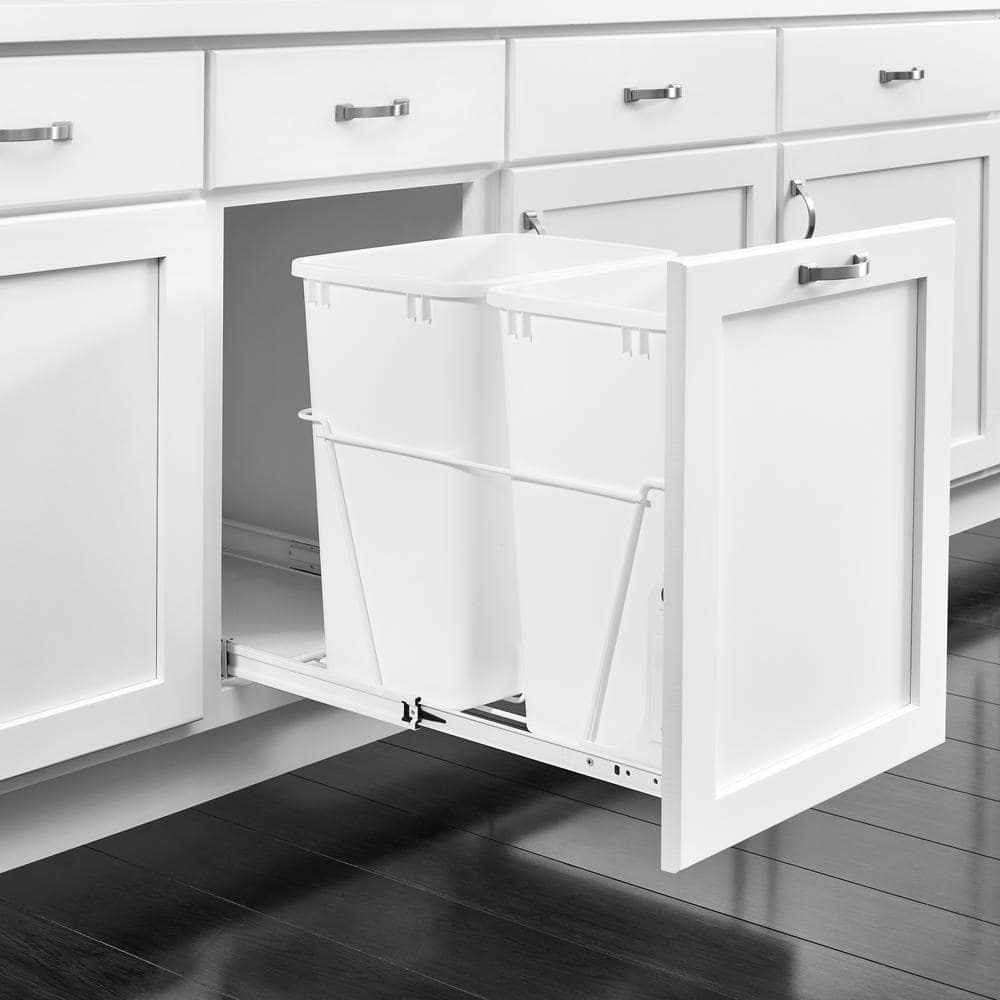 Rev-A-Shelf 27-Quart Plastic Pull-Out Trash Can, Double Bin, White, RV-15PB-2 S