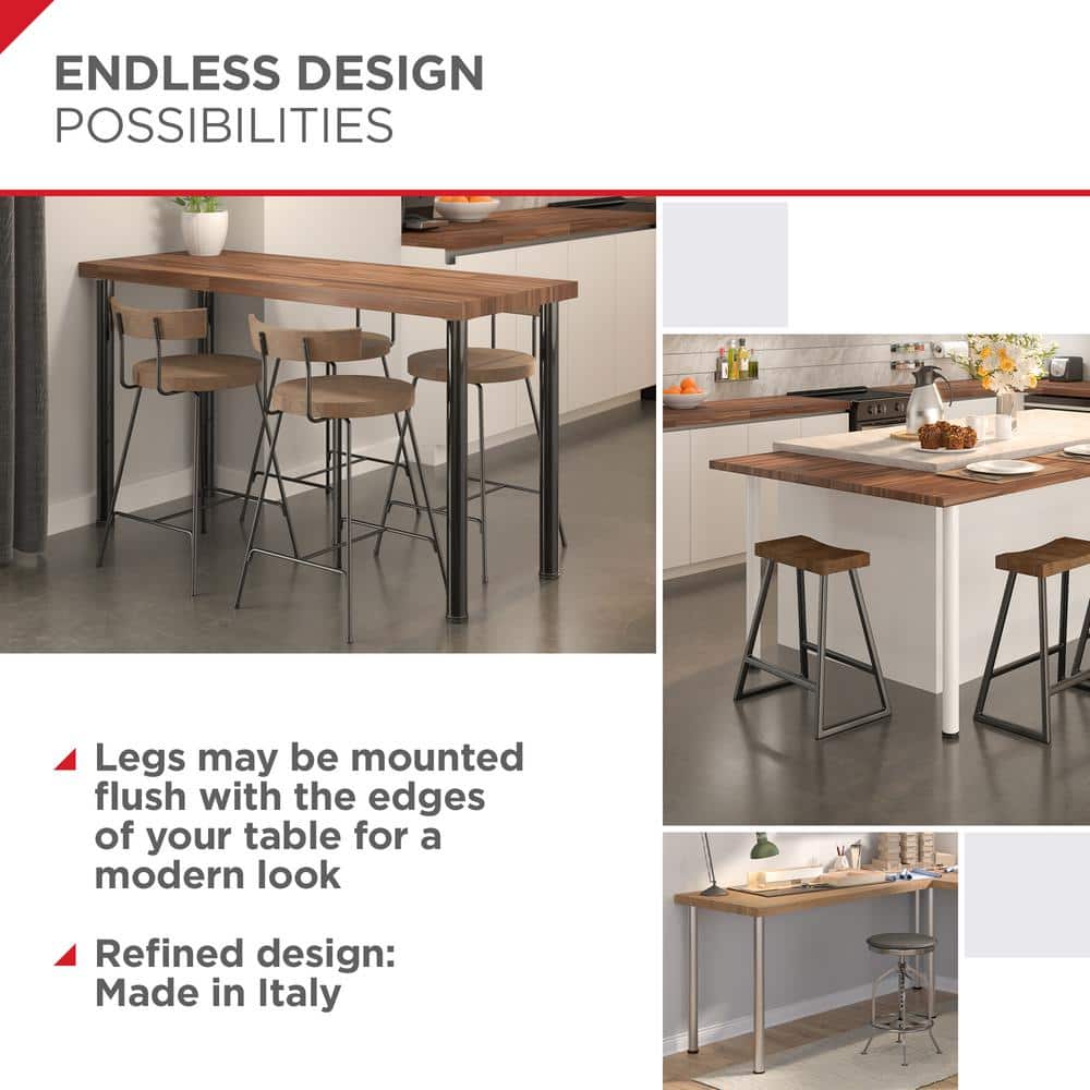 Richelieu 34-1/4 in. White Metal Round Adjustable Table Leg with Leveling Glide