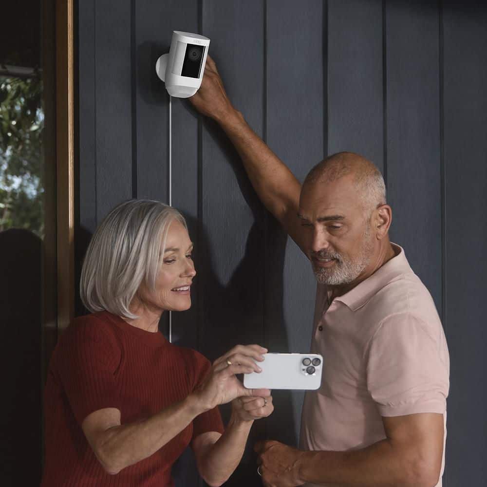 Ring Spotlight Cam Pro, Plug-In - Smart Security Video Camera with LED Lights, Dual Band Wifi, 3D Motion Detection, White