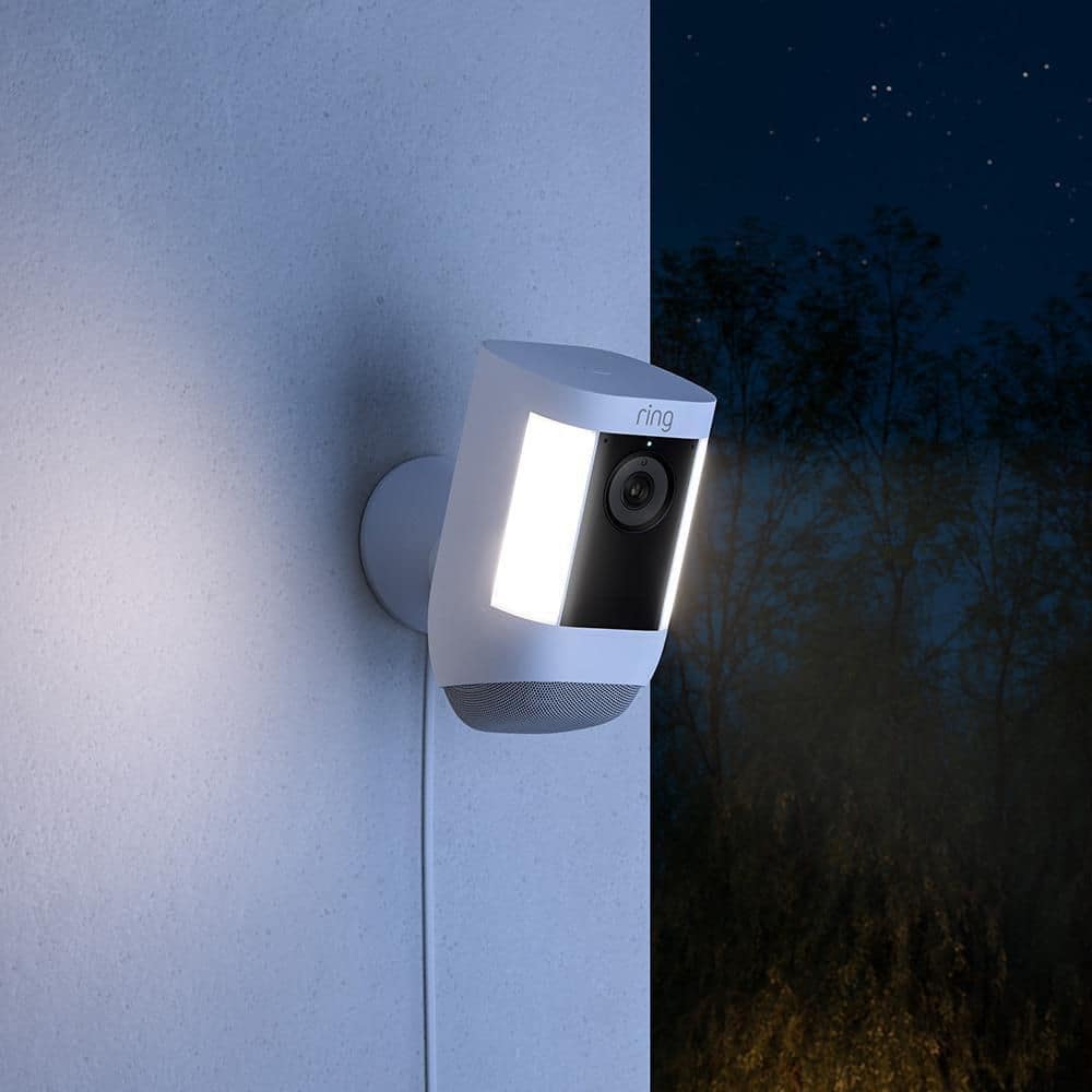 Ring Spotlight Cam Pro, Plug-In - Smart Security Video Camera with LED Lights, Dual Band Wifi, 3D Motion Detection, White