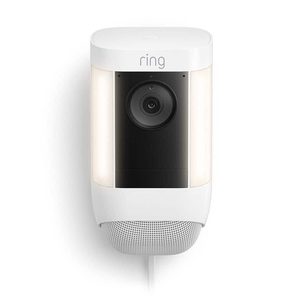 Ring Spotlight Cam Pro, Plug-In - Smart Security Video Camera with LED Lights, Dual Band Wifi, 3D Motion Detection, White