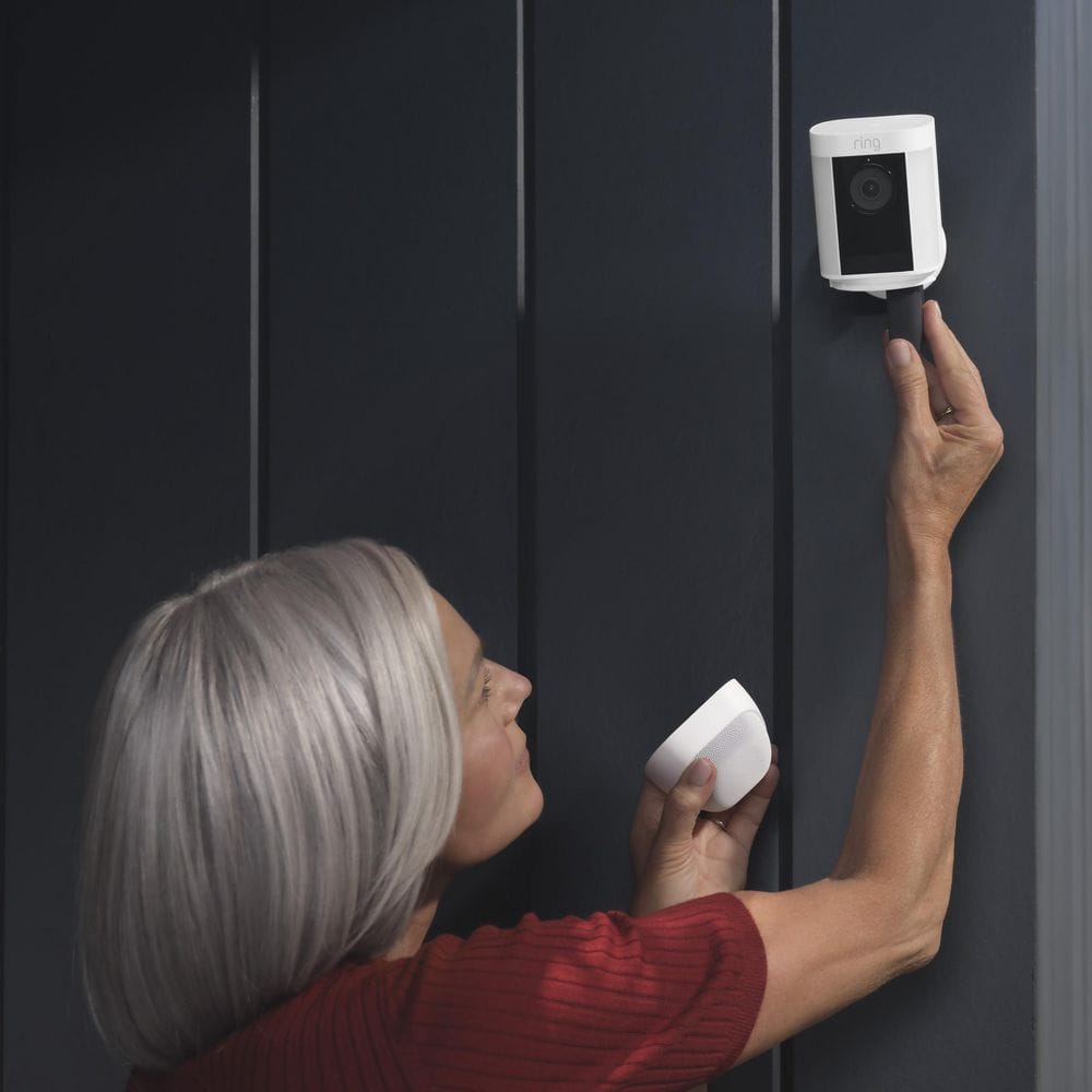 Ring Spotlight Cam Pro, Battery - Smart Security Video Camera with LED Lights, Dual Band Wifi, 3D Motion Detection, White