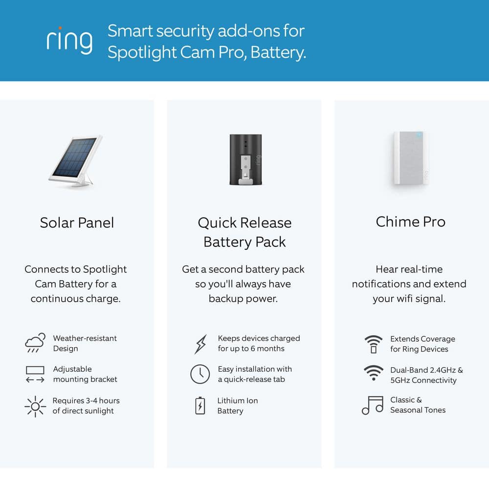 Ring Spotlight Cam Pro, Battery - Smart Security Video Camera with LED Lights, Dual Band Wifi, 3D Motion Detection, White