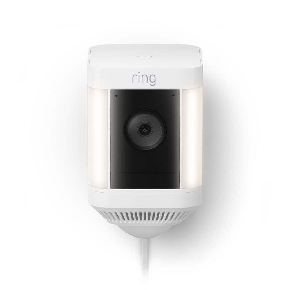 Ring Spotlight Cam Plus, Plug-In - Smart Security Video Camera with LED Lights, 2-Way Talk, Color Night Vision, White