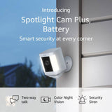 Ring Spotlight Cam Plus, Battery - Smart Security Video Camera with LED Lights, 2-Way Talk, Color Night Vision, White