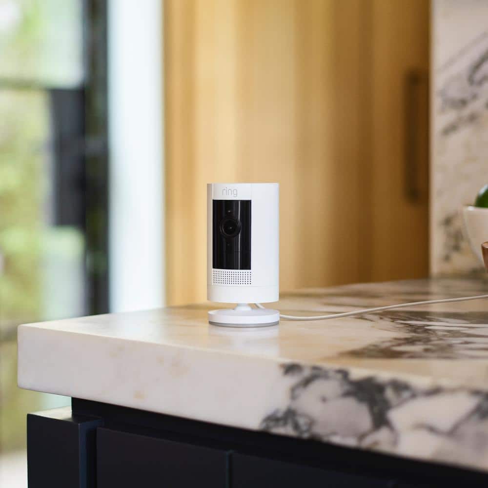Ring Stick Up Cam Plug-In- Wired Camera Indoor/Outdoor Smart Security Wi-Fi Video Camera with 2-Way Talk, Night Vision, White