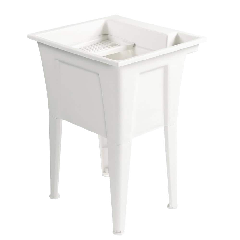 RUGGED TUB 24x22 White Freestanding Utility Laundry Sink with Adjustable Levelers