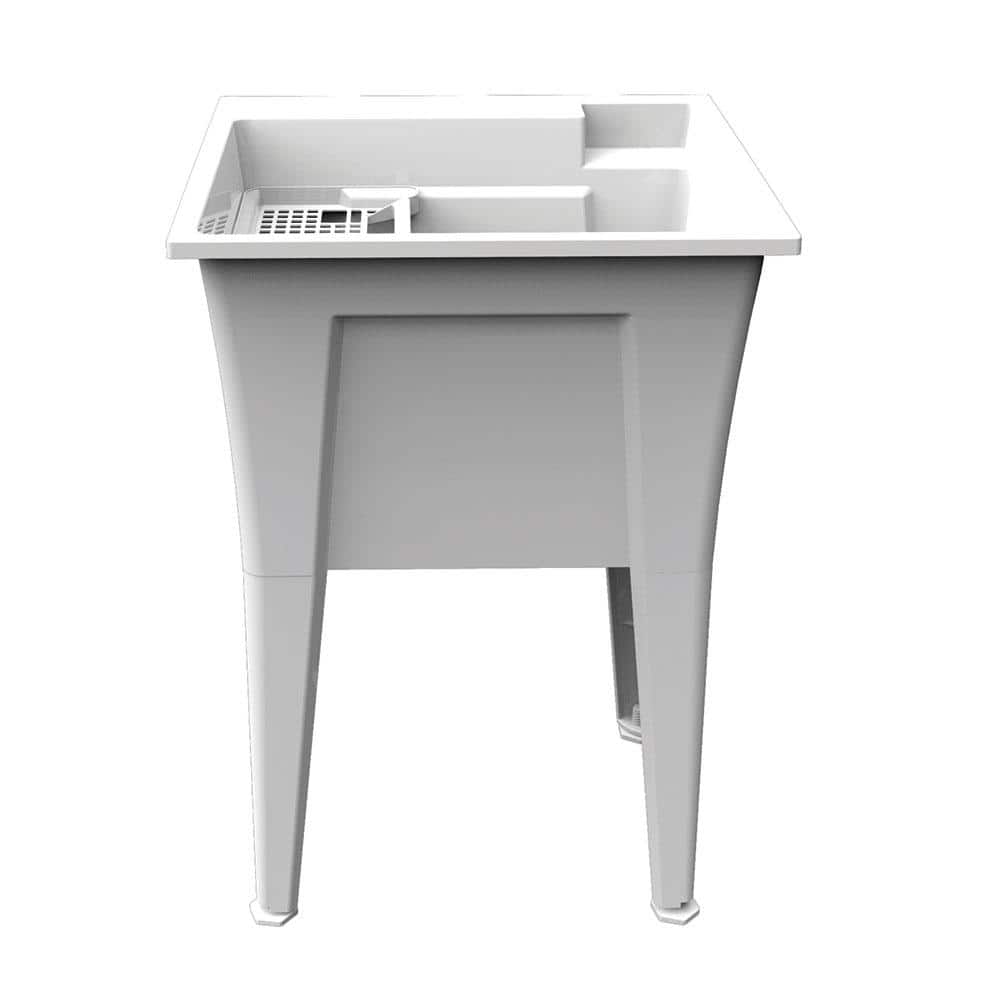 RUGGED TUB 24x22 White Freestanding Utility Laundry Sink with Adjustable Levelers