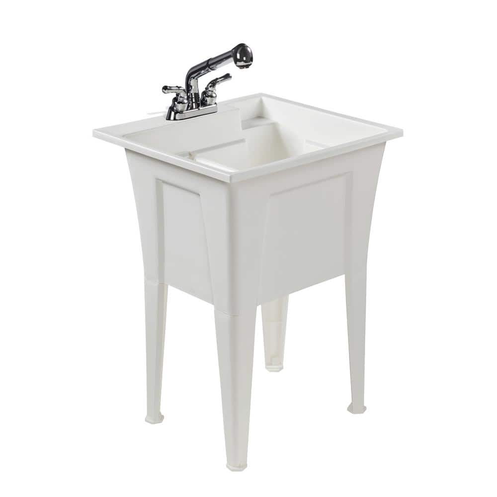 RUGGED TUB 24 in. x 22 in. White Freestanding Utility/Laundry Sink Set with 2-Handle Pullout Faucet