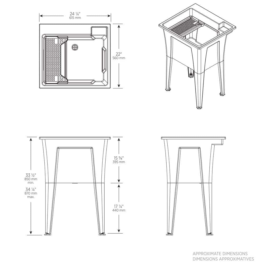 RUGGED TUB 24 in. x 22 in. White Freestanding Utility Sink with Black Pullout Faucet