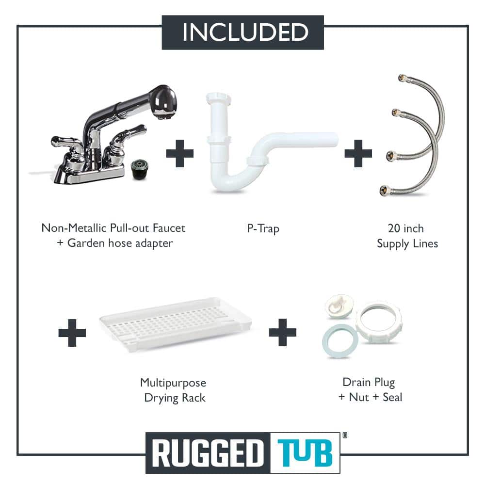 RUGGED TUB 24 in. x 22 in. White Freestanding Utility Sink with Black Pullout Faucet