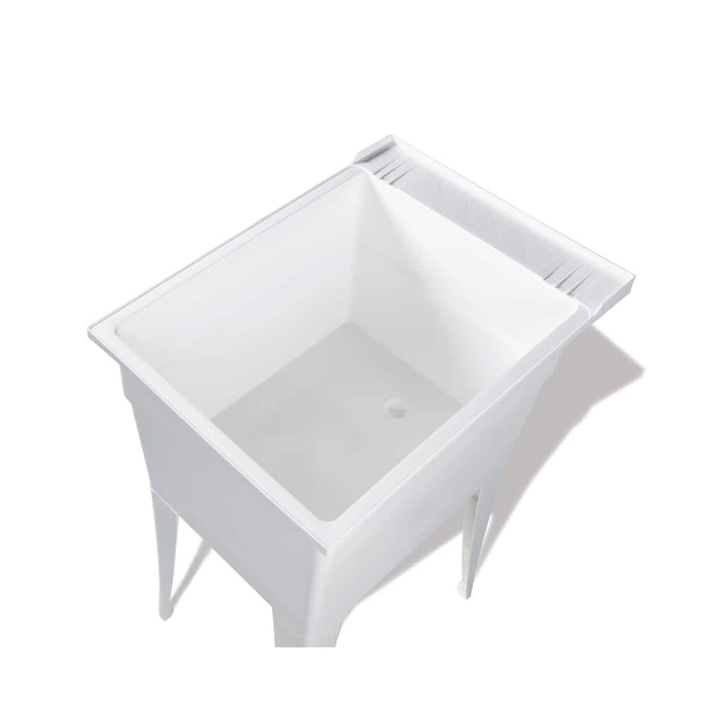 RUGGED TUB 18 in. x 24 in. White Freestanding Utility Sink with Black Pullout Faucet