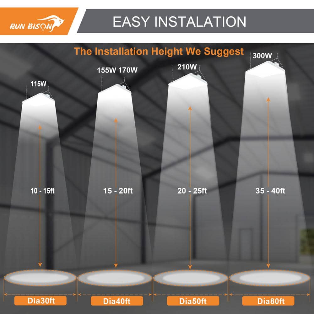 RUN BISON 2 ft. 800-Watt Equivalent Integrated LED Dimmable High Bay Light, 120-Volt-277-Volt 28,350 Lumens 5000K Daylight