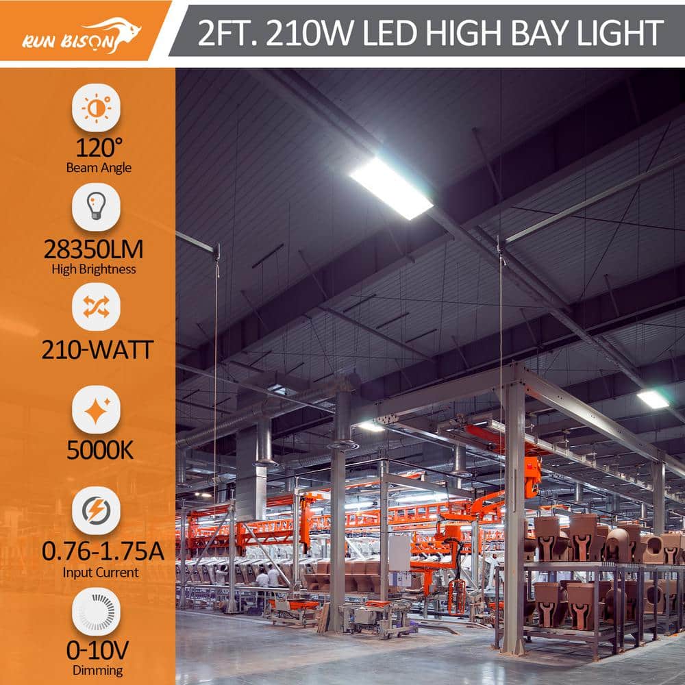 RUN BISON 2 ft. 800-Watt Equivalent Integrated LED Dimmable High Bay Light, 120-Volt-277-Volt 28,350 Lumens 5000K Daylight