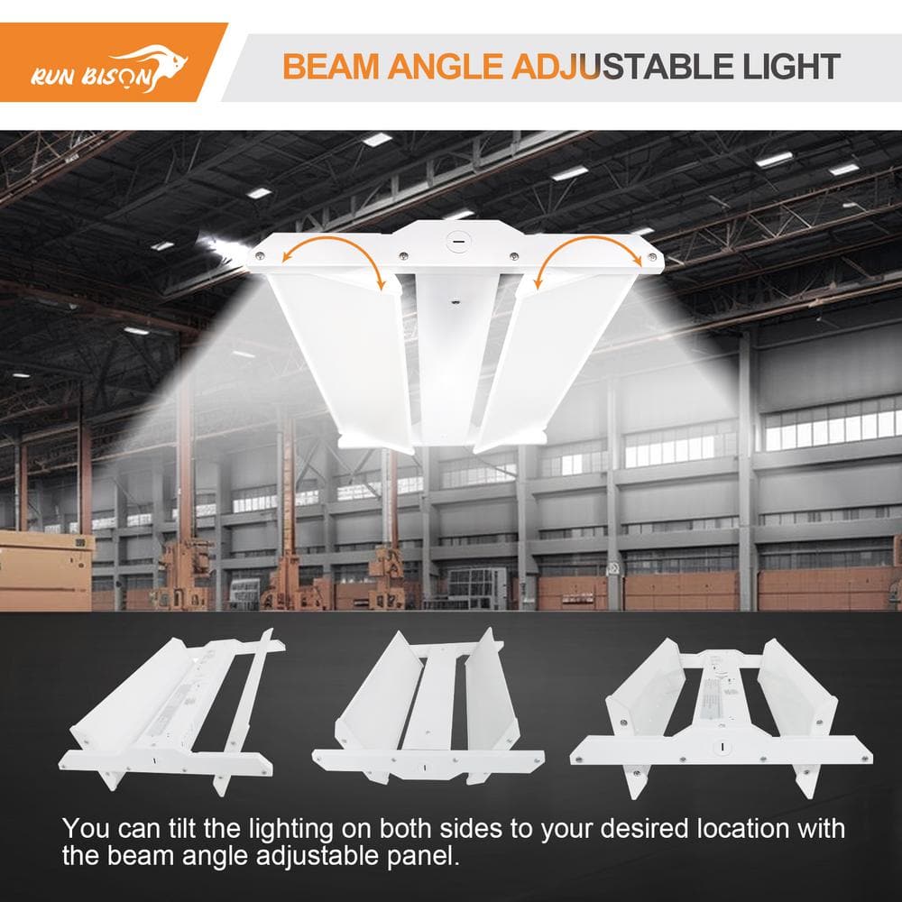 RUN BISON 2 ft. 850-Watt Equivalent 29700 Lumens Integrated LED Dimmable White Linear High Bay Light with Adjustable Panel, 5000K