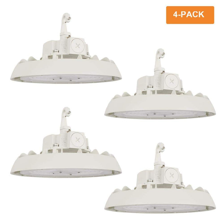 RUN BISON 10.4in. White 150W Integrated LED UFO High Bay Light Fixture, 4000K/5000K Up to 21000 Lumens, 0-10V Dimmable (4-PACK)
