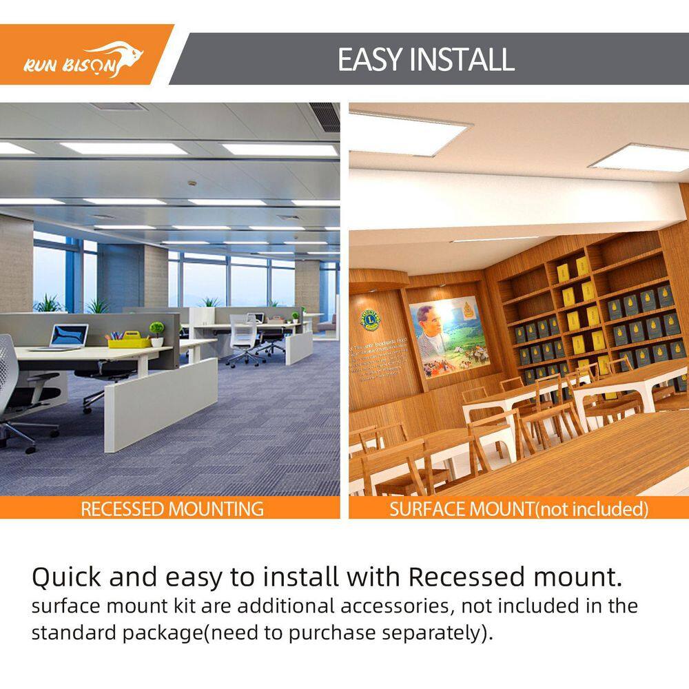 RUN BISON 1 ft. x 4 ft. Dimmable White CCT and Wattage Selectable Integrated LED Back-Lit Flat Panel Light