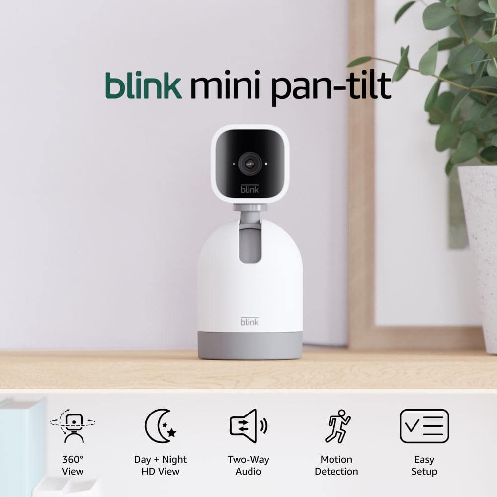 Blink Mini Pan Tilt Camera, Wired Indoor White Rotating Plug In Smart Security Camera, 2-Way Audio, HD Video, Motion
