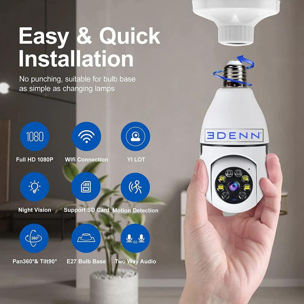 Wireless Light Bulb Indoor/Outdoor Dome WIFI Security Camera Single