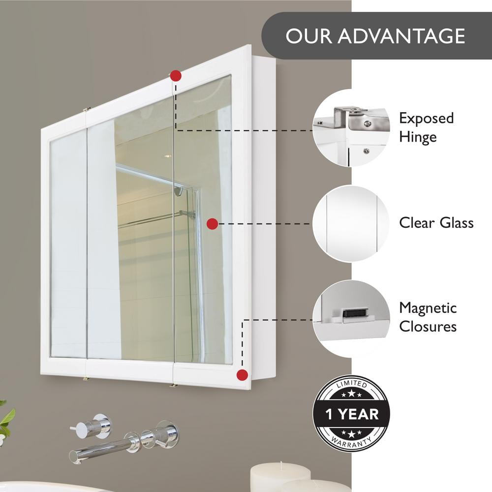Design House Concord 30 in. W x 30 in. H Rectangular White Semi-Gloss Wood Surface Mount Medicine Cabinet with Mirror