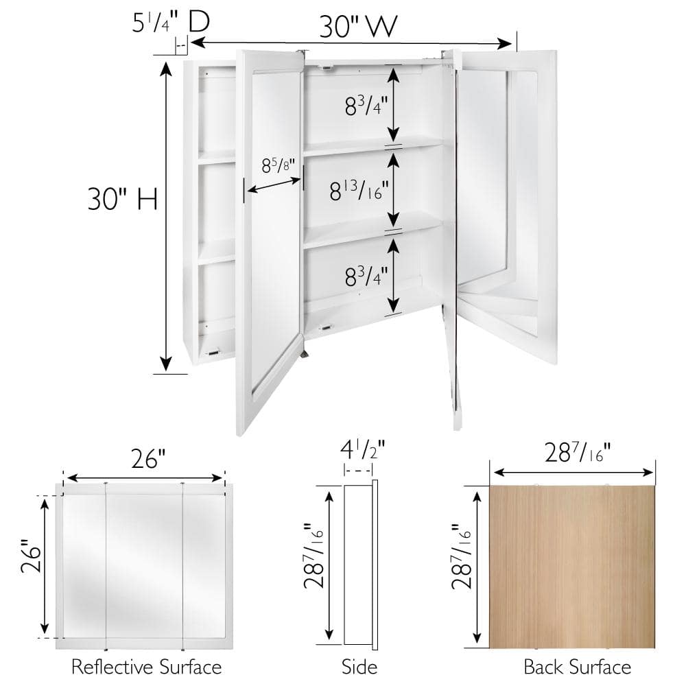 Design House Concord 30 in. W x 30 in. H Rectangular White Semi-Gloss Wood Surface Mount Medicine Cabinet with Mirror