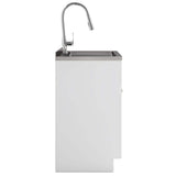 Simpli Home Beckham Transitional 28 in. wall mount Laundry sink with Cabinet Faucet and Stainless Steel Sink in White