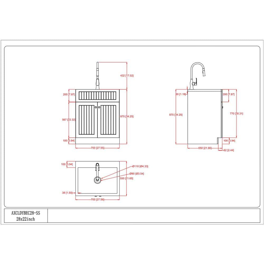 Simpli Home Beckham Transitional 28 in. wall mount Laundry sink with Cabinet Faucet and Stainless Steel Sink in White