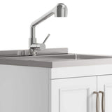 Simpli Home Cardinal Transitional 28 in. Wall Mount Laundry Sink with Cabinet Laundry Cabinet Faucet and Stainless Steel Sink White