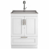 Simpli Home Cardinal Transitional 28 in. Wall Mount Laundry Sink with Cabinet Laundry Cabinet Faucet and Stainless Steel Sink White