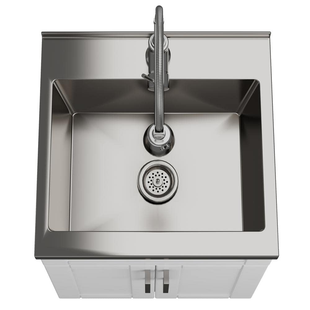 Simpli Home Hennessy Transitional 20 in. Deluxe Laundry Cabinet with Faucet and Stainless Steel Sink in White