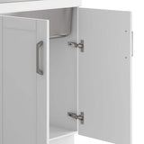Simpli Home Kyle Transitional 28 in. Wall Mount Laundry Sink with Cabinet Faucet and Stainless Steel Sink in White