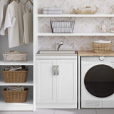 Simpli Home Kyle Transitional 28 in. Wall Mount Laundry Sink with Cabinet Faucet and Stainless Steel Sink in White