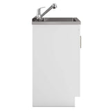 Simpli Home Kyle Transitional 28 in. Wall Mount Laundry Sink with Cabinet Faucet and Stainless Steel Sink in White