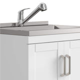 Simpli Home Kyle Transitional 28 in. Wall Mount Laundry Sink with Cabinet Faucet and Stainless Steel Sink in White