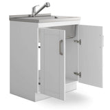 Simpli Home Kyle Transitional 28 in. Wall Mount Laundry Sink with Cabinet Faucet and Stainless Steel Sink in White