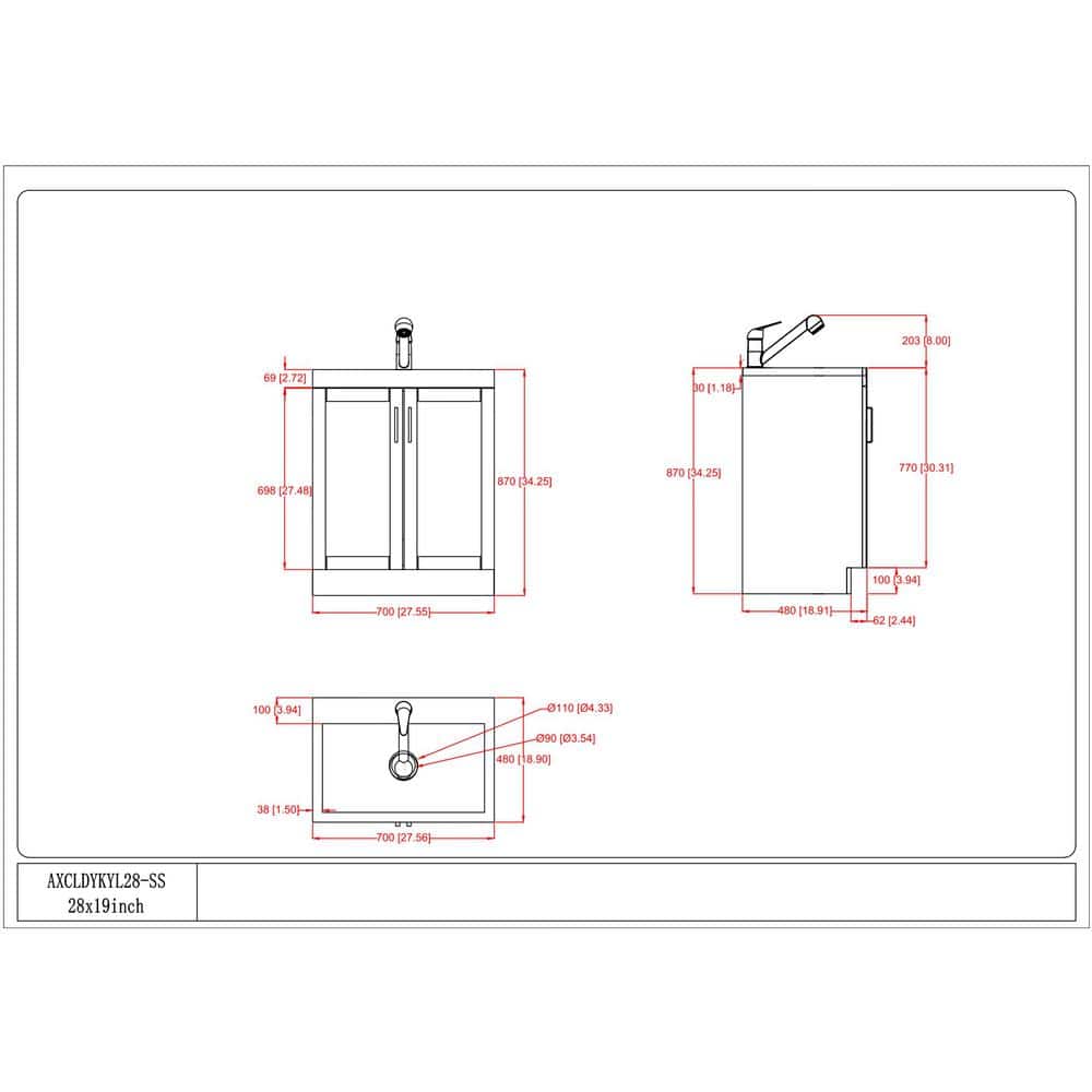 Simpli Home Kyle Transitional 28 in. Wall Mount Laundry Sink with Cabinet Faucet and Stainless Steel Sink in White