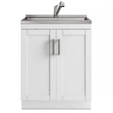 Simpli Home Kyle Transitional 28 in. Wall Mount Laundry Sink with Cabinet Faucet and Stainless Steel Sink in White