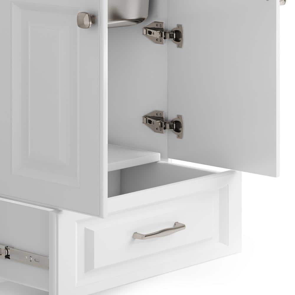 Simpli Home Lawrence Transitional 28 in. Wall Mount Laundry Sink with Cabinet Faucet and Stainless Steel Sink in Laundry White