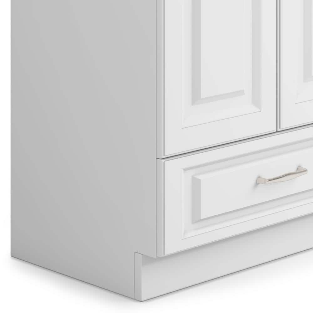 Simpli Home Lawrence Transitional 28 in. Wall Mount Laundry Sink with Cabinet Faucet and Stainless Steel Sink in Laundry White