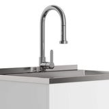 Simpli Home Metro Modern 28 in. Wall Mount Laundry Sink with Cabinet Faucet and Stainless Steel Sink in White