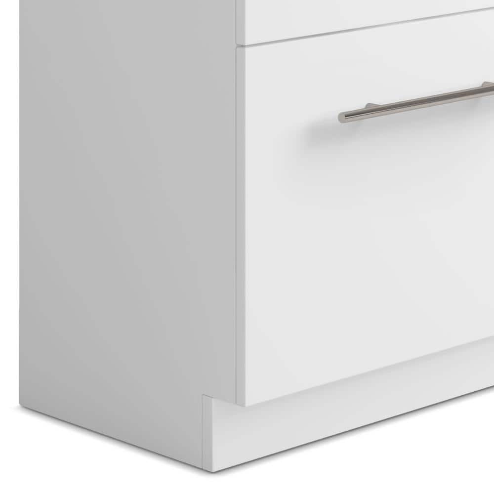 Simpli Home Metro Modern 28 in. Wall Mount Laundry Sink with Cabinet Faucet and Stainless Steel Sink in White