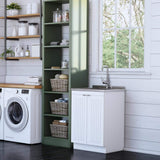 Simpli Home Murphy Transitional 24 in. wall mount Laundry sink with Cabinet Faucet and Stainless Steel Sink in White