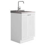 Simpli Home Murphy Transitional 24 in. wall mount Laundry sink with Cabinet Faucet and Stainless Steel Sink in White