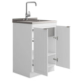 Simpli Home Murphy Transitional 24 in. wall mount Laundry sink with Cabinet Faucet and Stainless Steel Sink in White